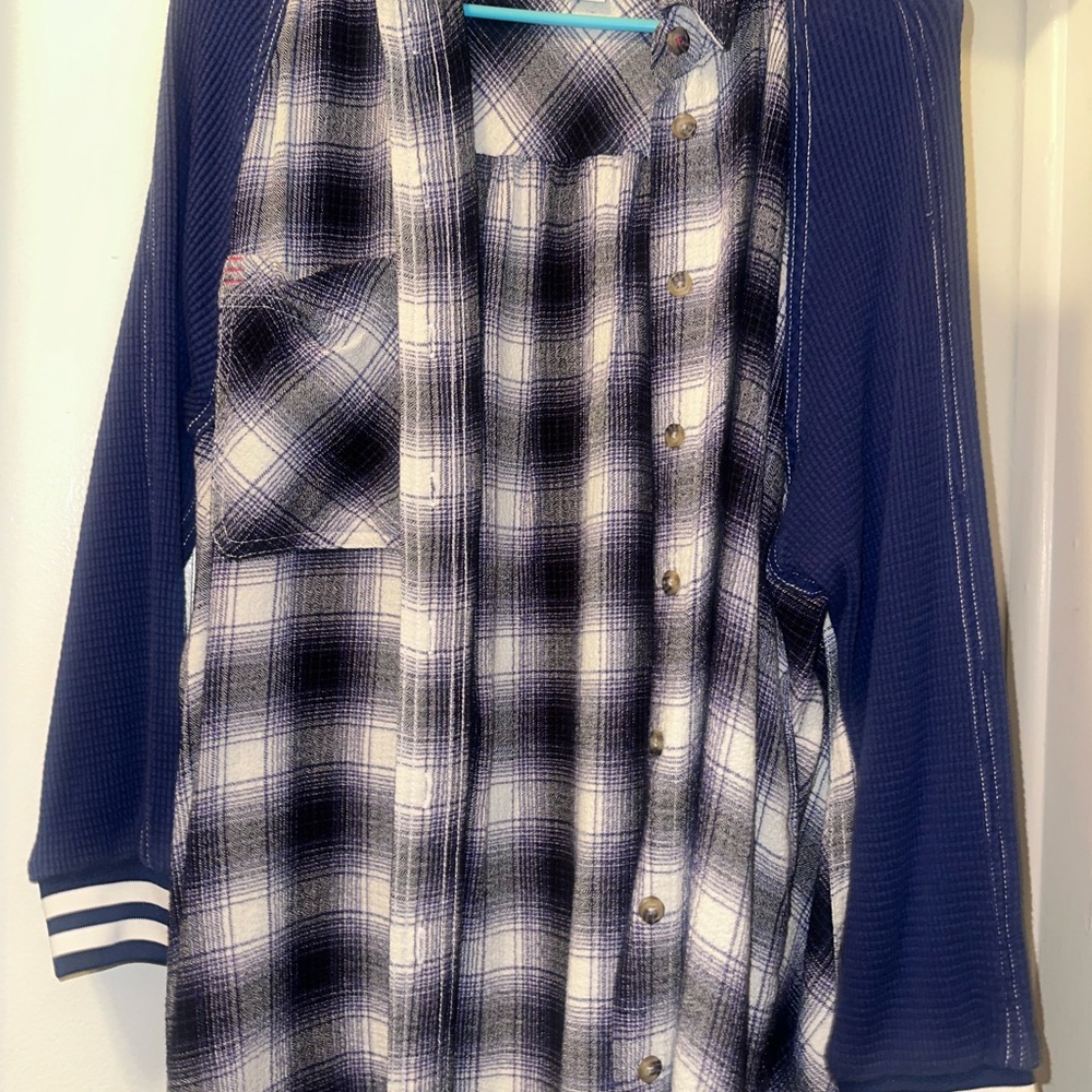 Plaid Shirt with Navy Sleeves